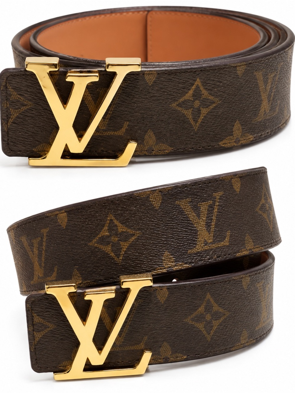 Louis Vuitton Monogram Canvas Belt with Gold LV Buckle